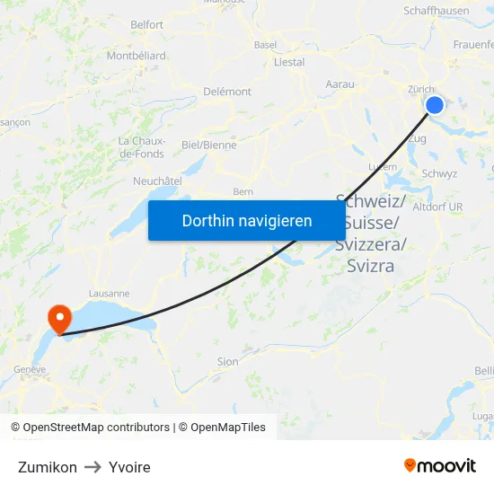 Zumikon to Yvoire map