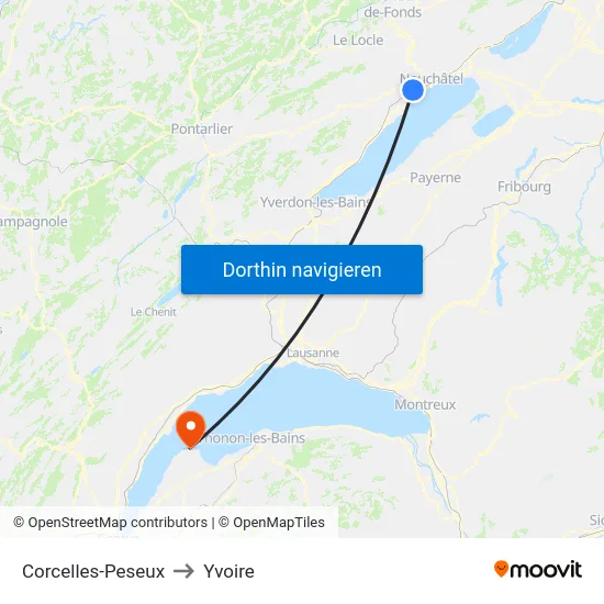 Corcelles-Peseux to Yvoire map