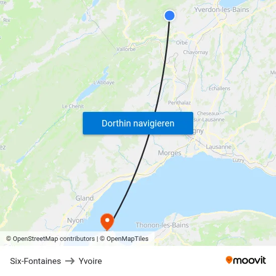 Six-Fontaines to Yvoire map