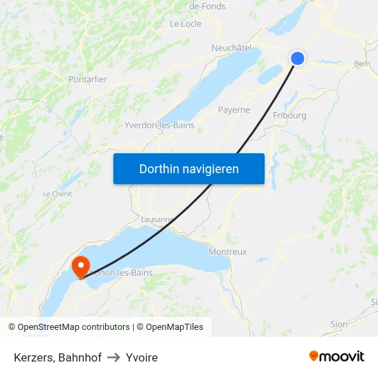 Kerzers, Bahnhof to Yvoire map