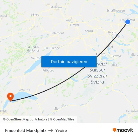 Frauenfeld Marktplatz to Yvoire map