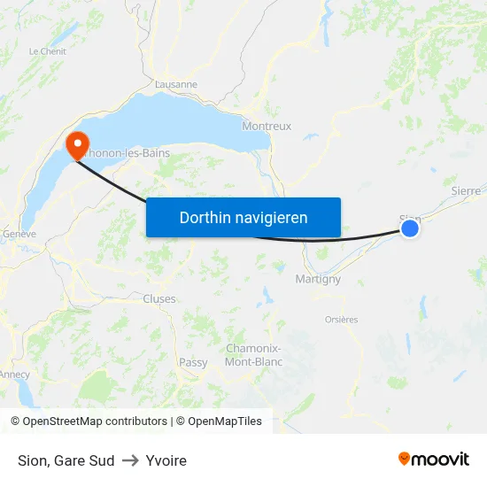 Sion, Gare Sud to Yvoire map
