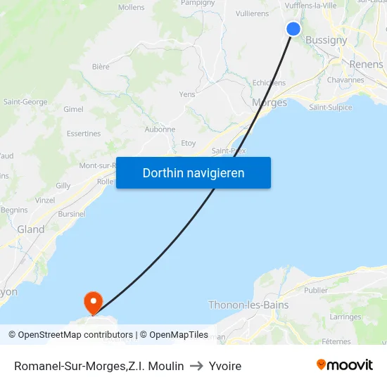 Romanel-Sur-Morges,Z.I. Moulin to Yvoire map