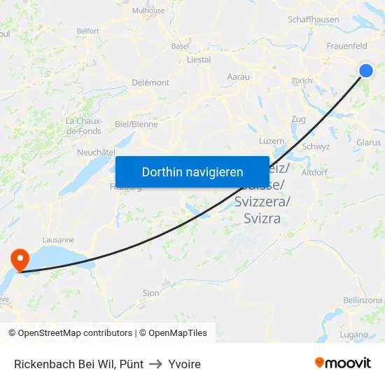 Rickenbach Bei Wil, Pünt to Yvoire map