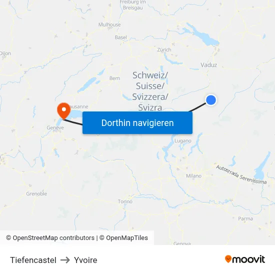 Tiefencastel to Yvoire map