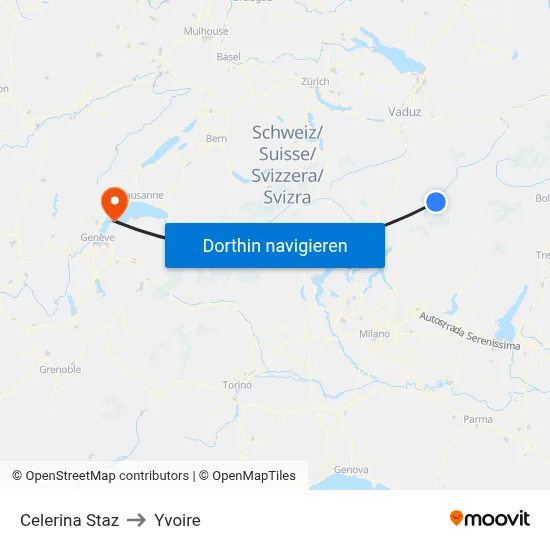 Celerina Staz to Yvoire map