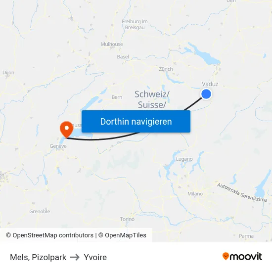 Mels, Pizolpark to Yvoire map
