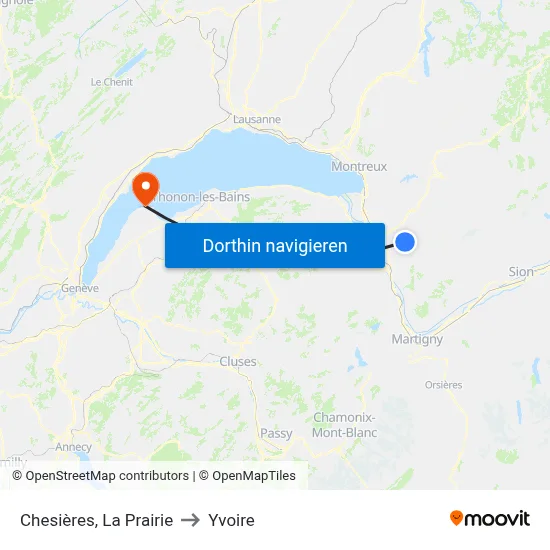 Chesières, La Prairie to Yvoire map