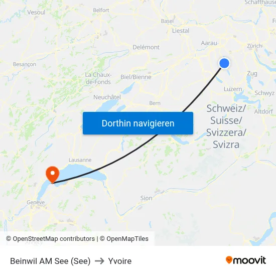 Beinwil AM See (See) to Yvoire map