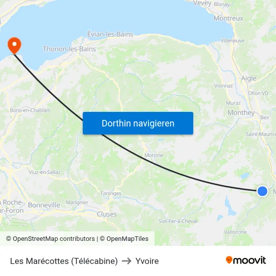 Les Marécottes (Télécabine) to Yvoire map