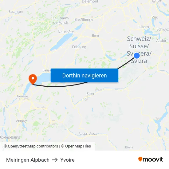 Meiringen Alpbach to Yvoire map