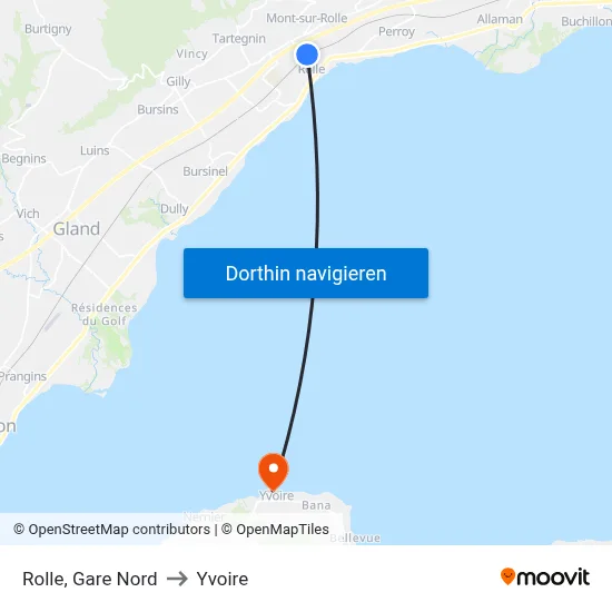 Rolle, Gare Nord to Yvoire map