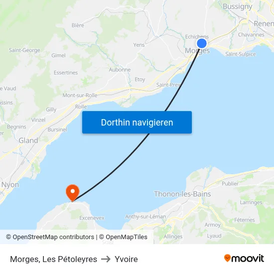 Morges, Les Pétoleyres to Yvoire map