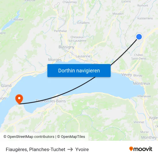 Fiaugères, Planches-Tuchet to Yvoire map