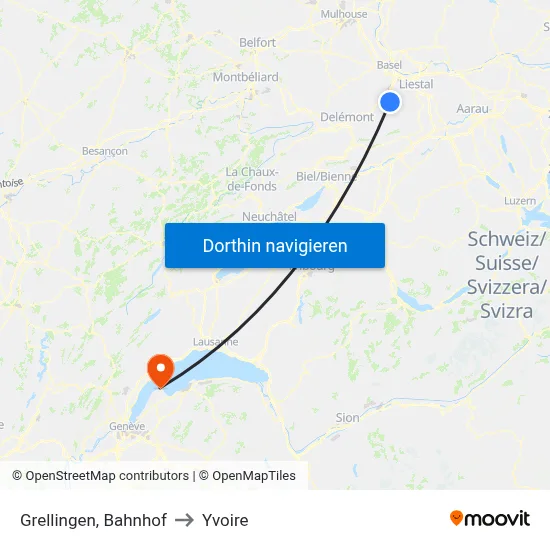 Grellingen, Bahnhof to Yvoire map