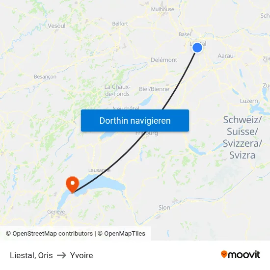 Liestal, Oris to Yvoire map
