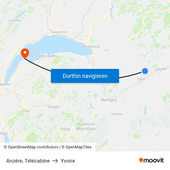 Anzère, Télécabine to Yvoire map
