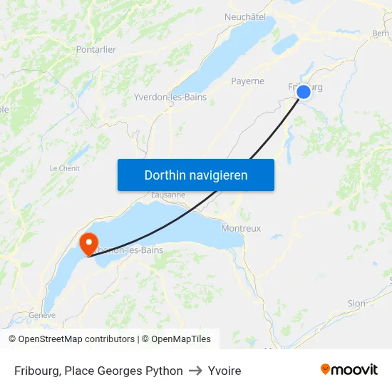 Fribourg, Place Georges Python to Yvoire map
