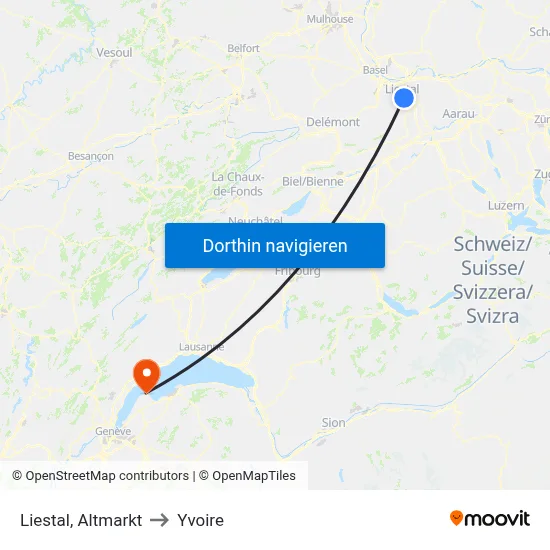 Liestal, Altmarkt to Yvoire map