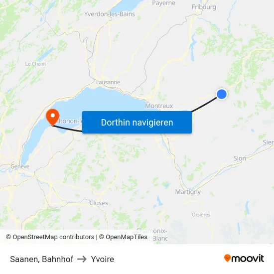 Saanen, Bahnhof to Yvoire map