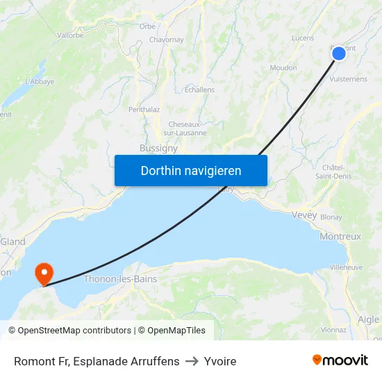 Romont Fr, Esplanade Arruffens to Yvoire map