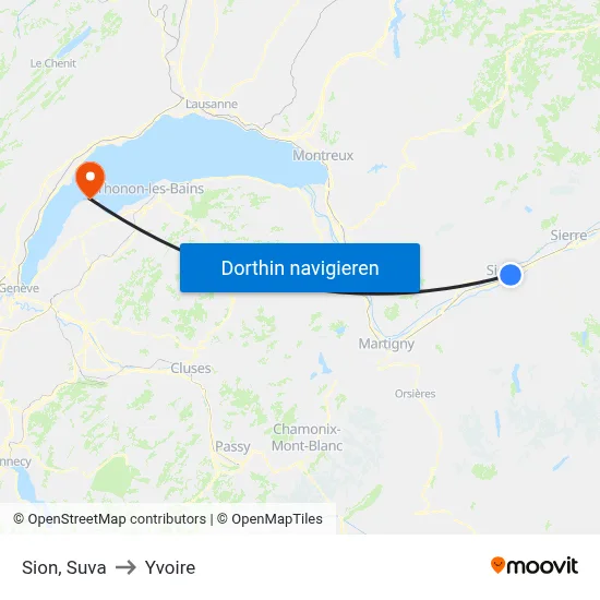 Sion, Suva to Yvoire map
