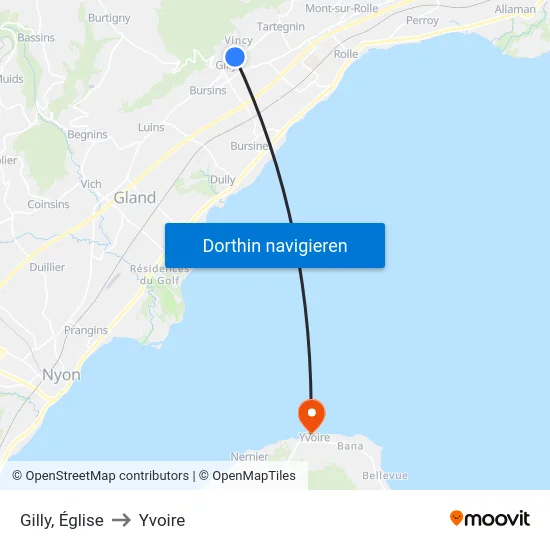 Gilly, Église to Yvoire map