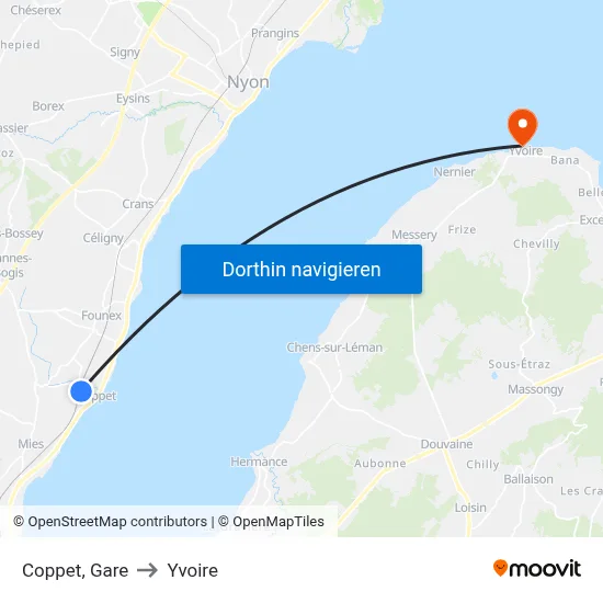 Coppet, Gare to Yvoire map