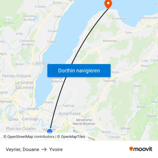 Veyrier, Douane to Yvoire map