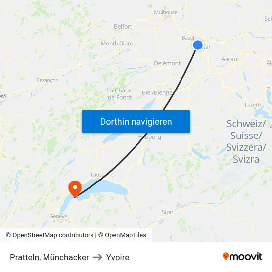 Pratteln, Münchacker to Yvoire map
