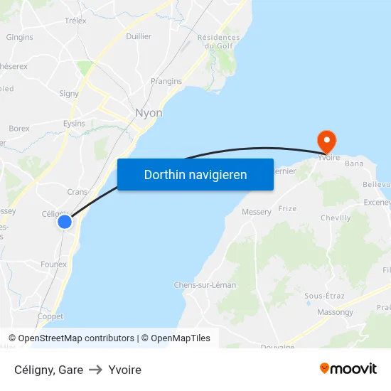 Céligny, Gare to Yvoire map