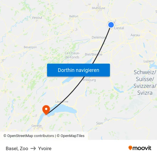 Basel, Zoo to Yvoire map