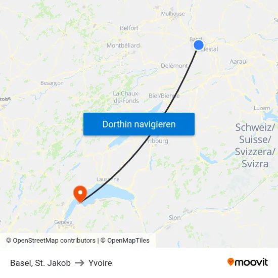 Basel, St. Jakob to Yvoire map