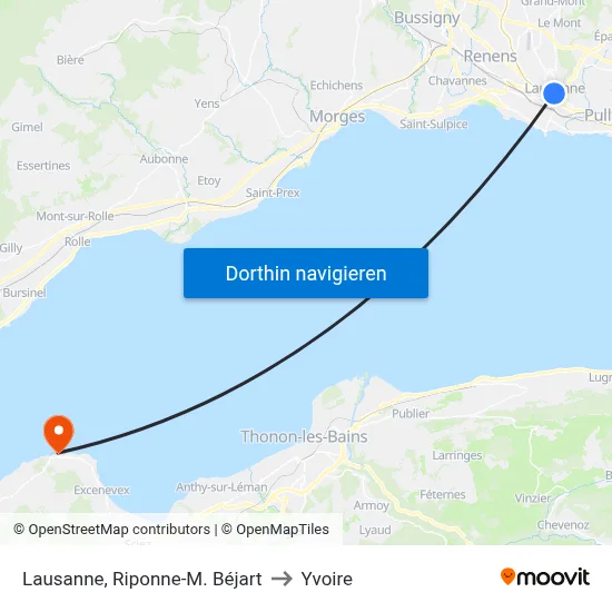 Lausanne, Riponne-M. Béjart to Yvoire map