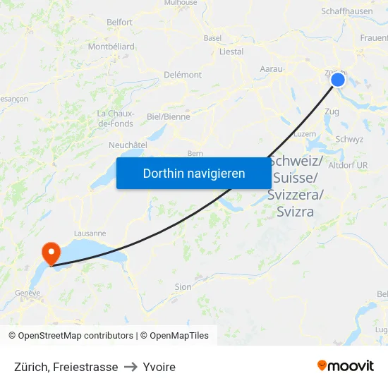 Zürich, Freiestrasse to Yvoire map