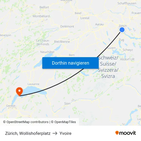 Zürich, Wollishoferplatz to Yvoire map