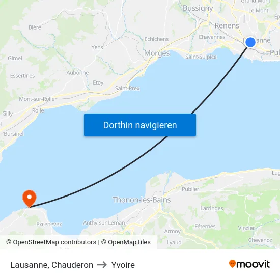 Lausanne, Chauderon to Yvoire map