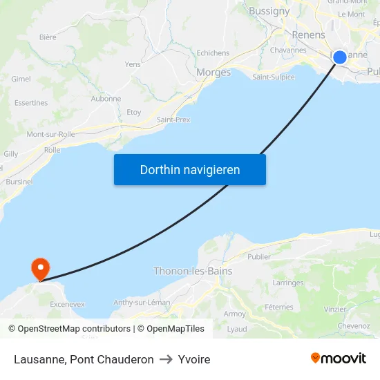 Lausanne, Pont Chauderon to Yvoire map