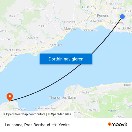 Lausanne, Praz-Berthoud to Yvoire map