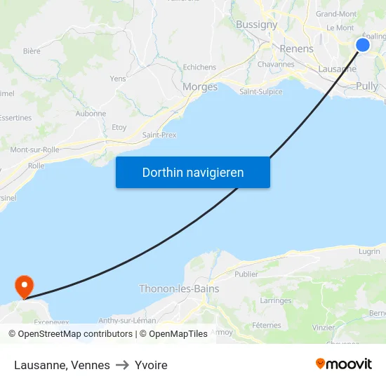 Lausanne, Vennes to Yvoire map