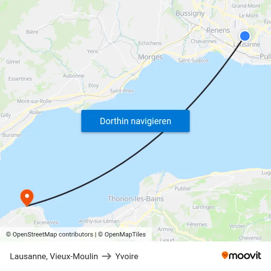 Lausanne, Vieux-Moulin to Yvoire map