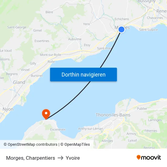 Morges, Charpentiers to Yvoire map