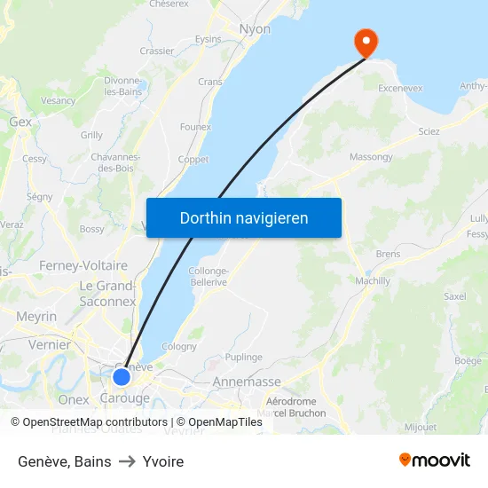 Genève, Bains to Yvoire map