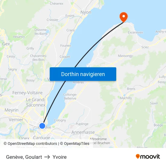 Genève, Goulart to Yvoire map