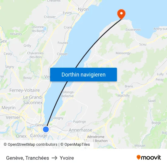 Genève, Tranchées to Yvoire map