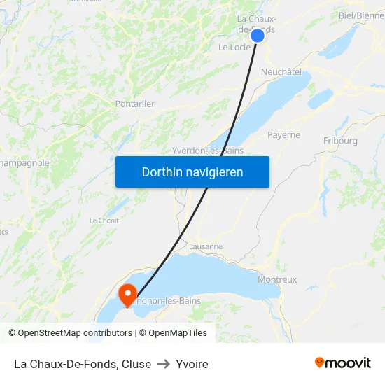 La Chaux-De-Fonds, Cluse to Yvoire map