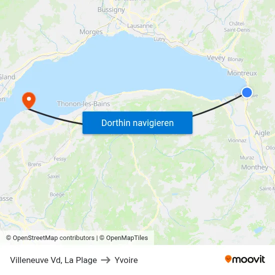 Villeneuve Vd, La Plage to Yvoire map