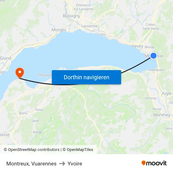 Montreux, Vuarennes to Yvoire map