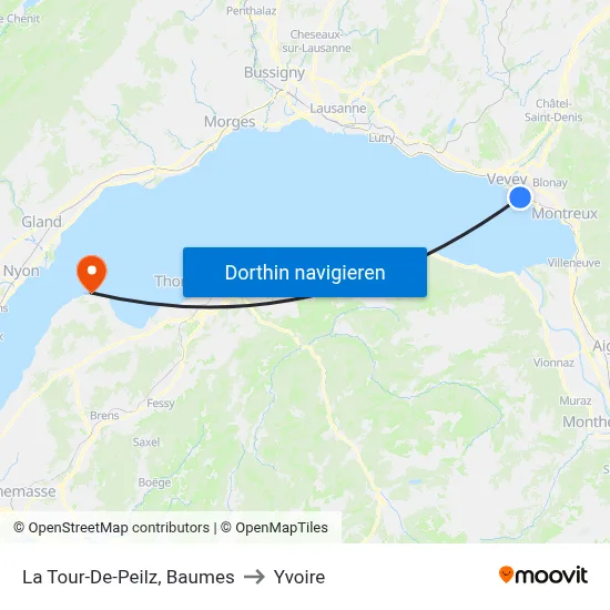 La Tour-De-Peilz, Baumes to Yvoire map