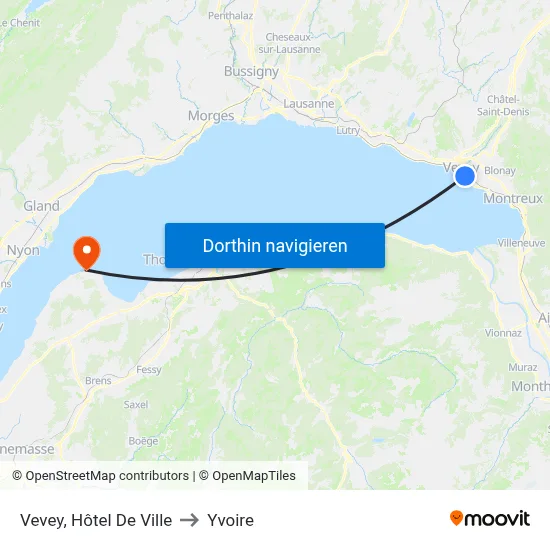 Vevey, Hôtel De Ville to Yvoire map